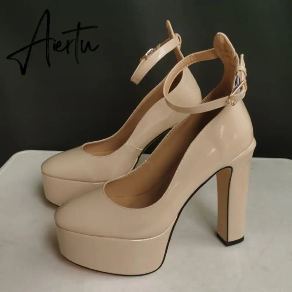 Aiertu New Brand Sexy Diamonds Wedding Shoes Thick High Heel Platform Women's Pumps Silver Black Pink Beige Big Size Zapatos Mujer Aiertu