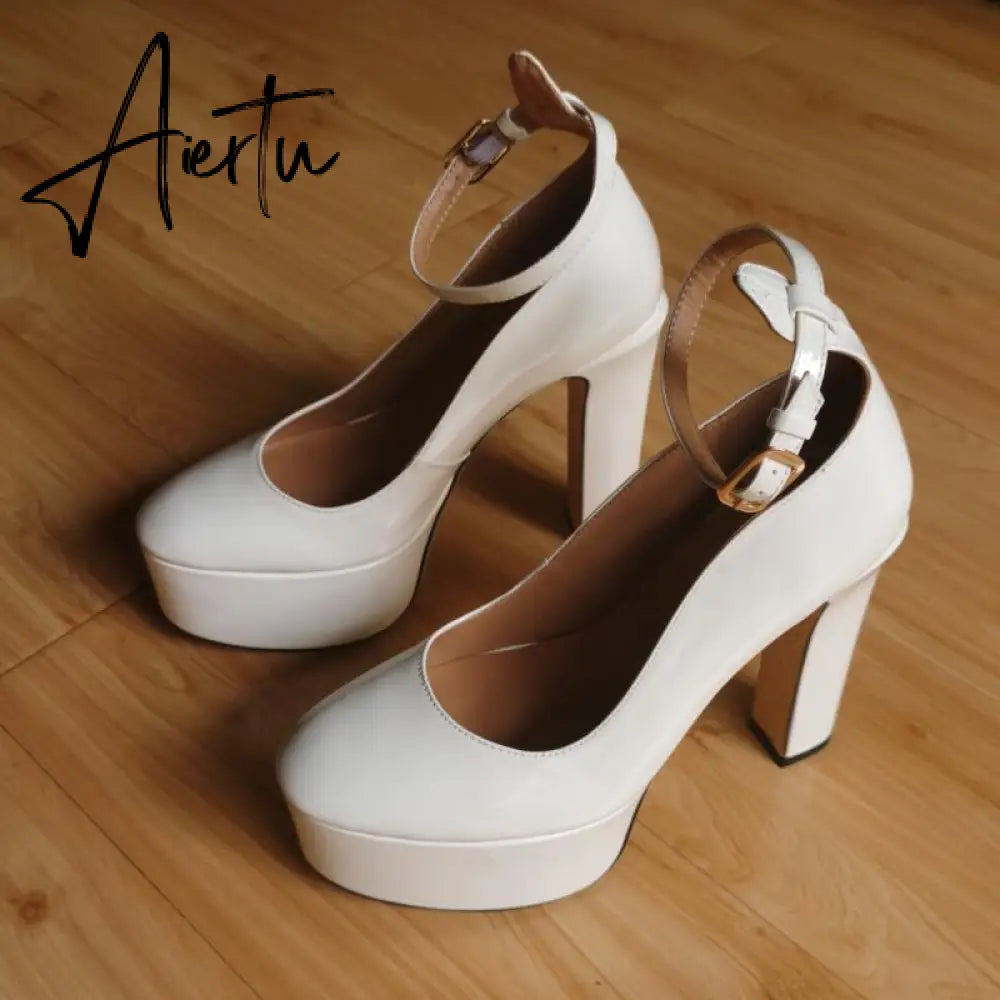 Aiertu New Brand Sexy Diamonds Wedding Shoes Thick High Heel Platform Women's Pumps Silver Black Pink Beige Big Size Zapatos Mujer Aiertu