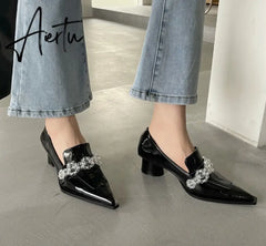 Aiertu New Brand Women Pumps Fashion Low Round Heel Ladies Slingback Pointed Toe Slip On Oxford Shoes Casual Office Shoe Aiertu