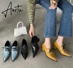 Aiertu New Brand Women Pumps Fashion Low Round Heel Ladies Slingback Pointed Toe Slip On Oxford Shoes Casual Office Shoe Aiertu