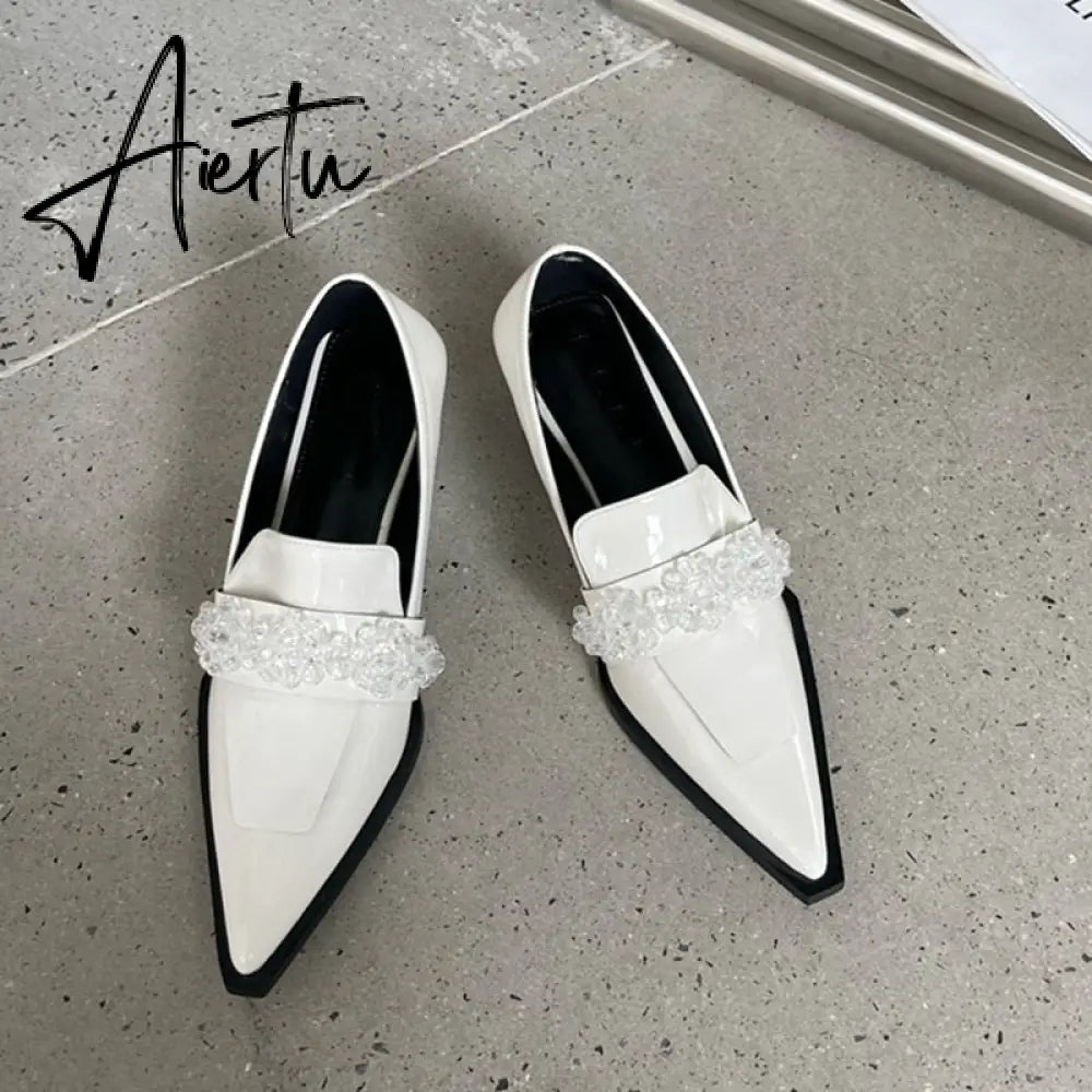 Aiertu New Brand Women Pumps Fashion Low Round Heel Ladies Slingback Pointed Toe Slip On Oxford Shoes Casual Office Shoe Aiertu