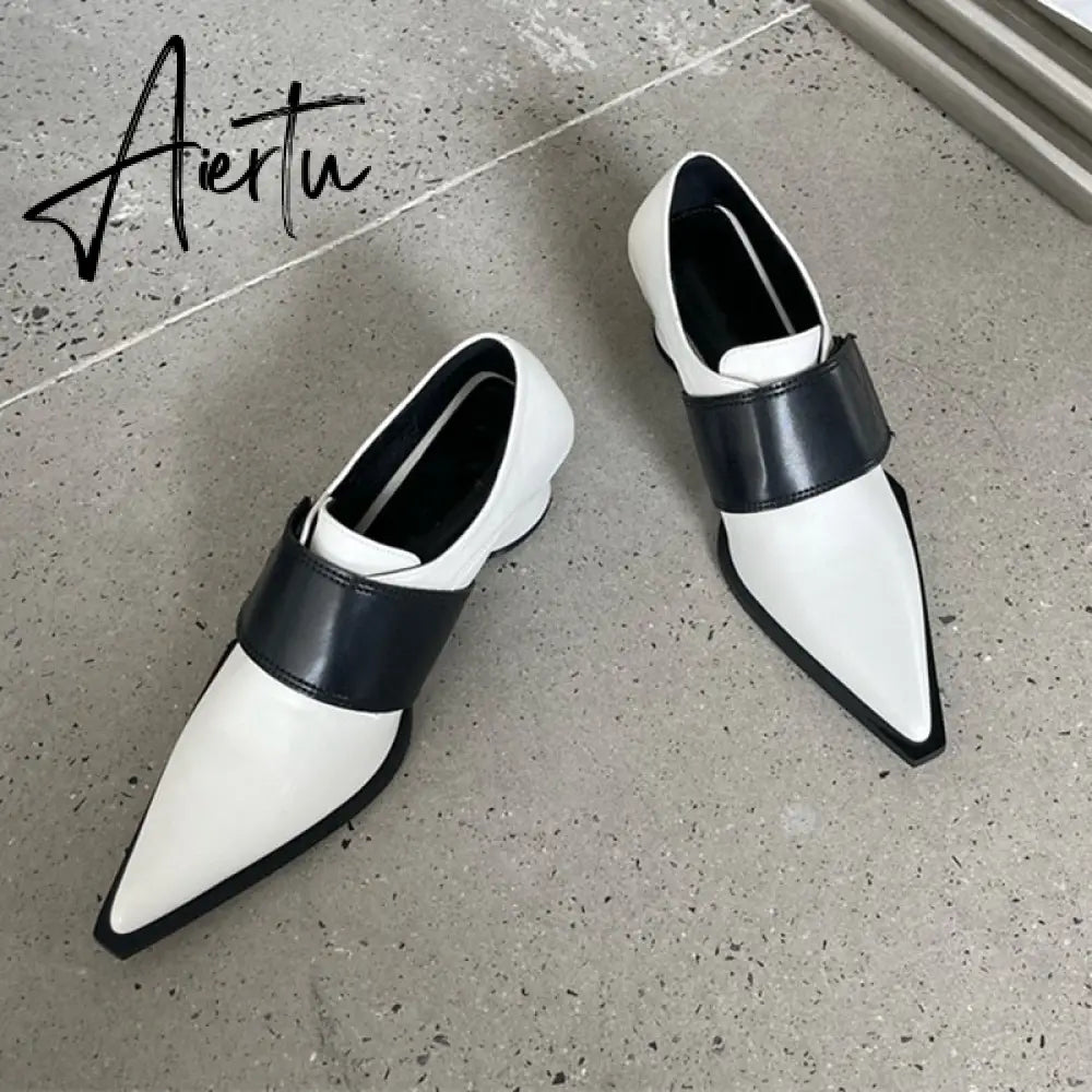 Aiertu New Brand Women Pumps Fashion Low Round Heel Ladies Slingback Pointed Toe Slip On Oxford Shoes Casual Office Shoe Aiertu