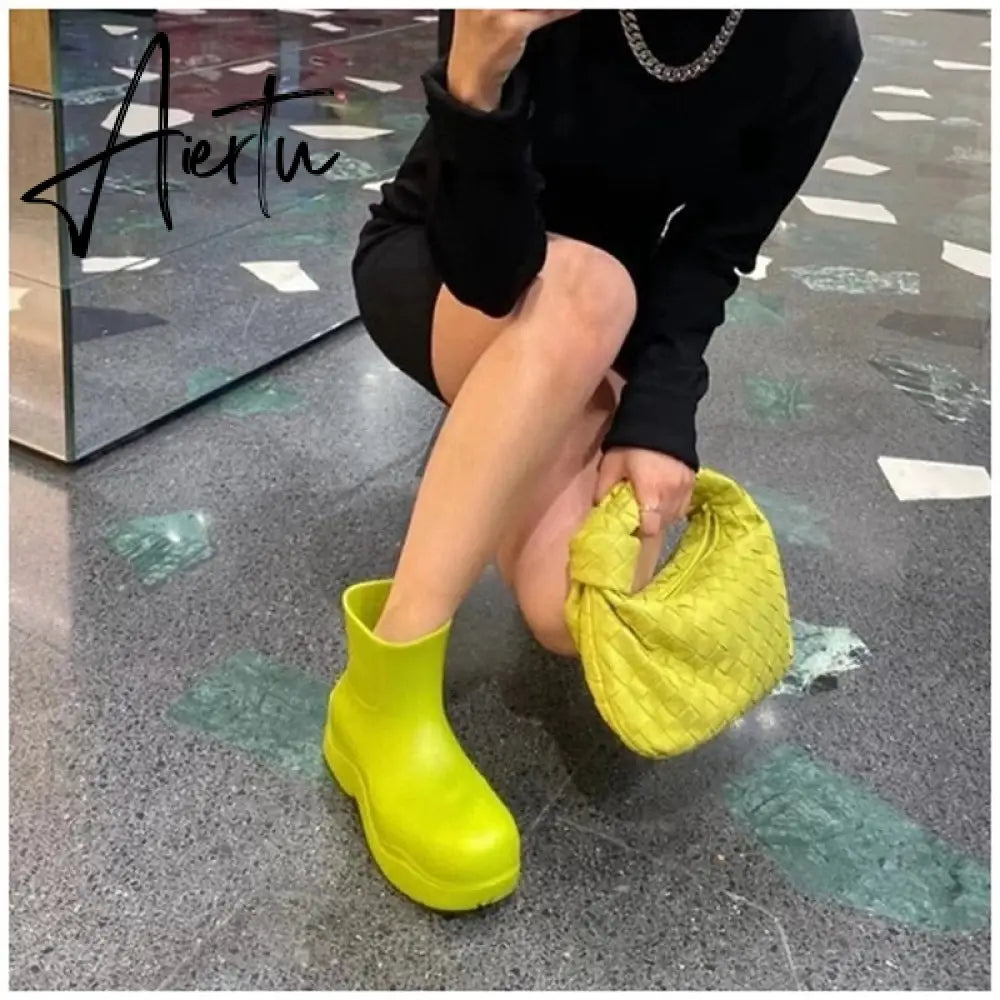 Aiertu New Brand Women Rain Boots New Rubber Ladies Walking Waterproof Ankle Rainboots Casual Thick Bottom Short Boot S Aiertu