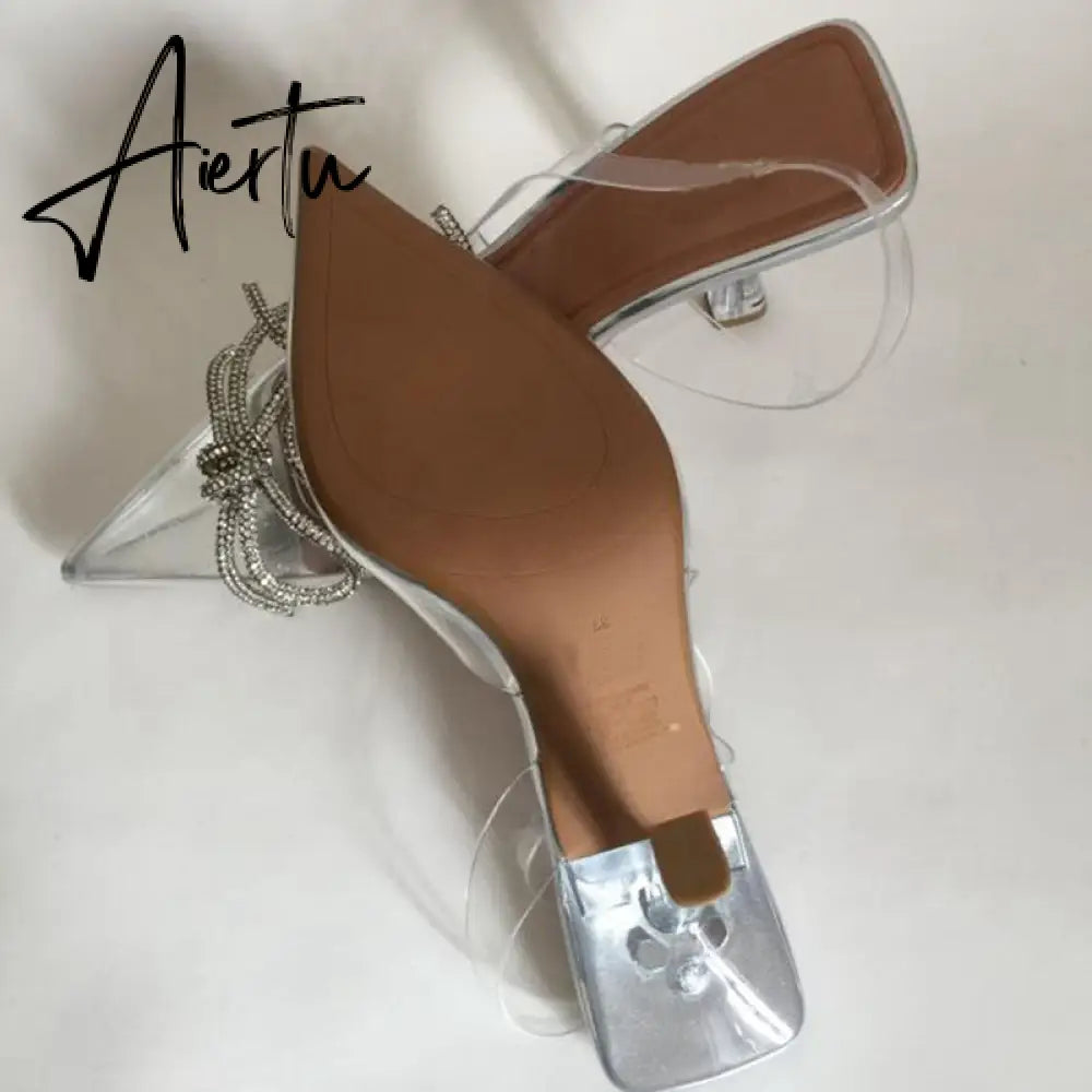 Aiertu New Brand Women Slingback Shoes Fashion PVC Transparent Ladies Elegant Sandals Thin High Heel Pointed Toe Mules S Aiertu