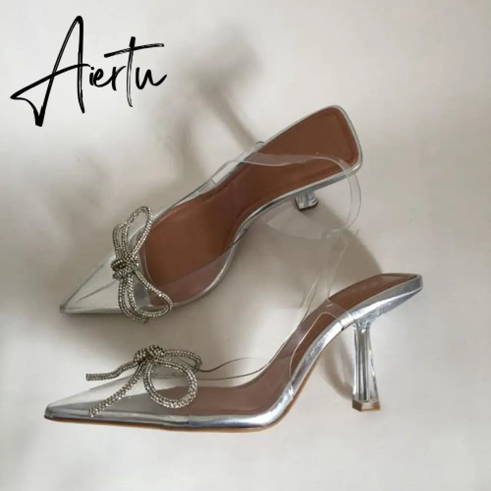 Aiertu New Brand Women Slingback Shoes Fashion PVC Transparent Ladies Elegant Sandals Thin High Heel Pointed Toe Mules S Aiertu