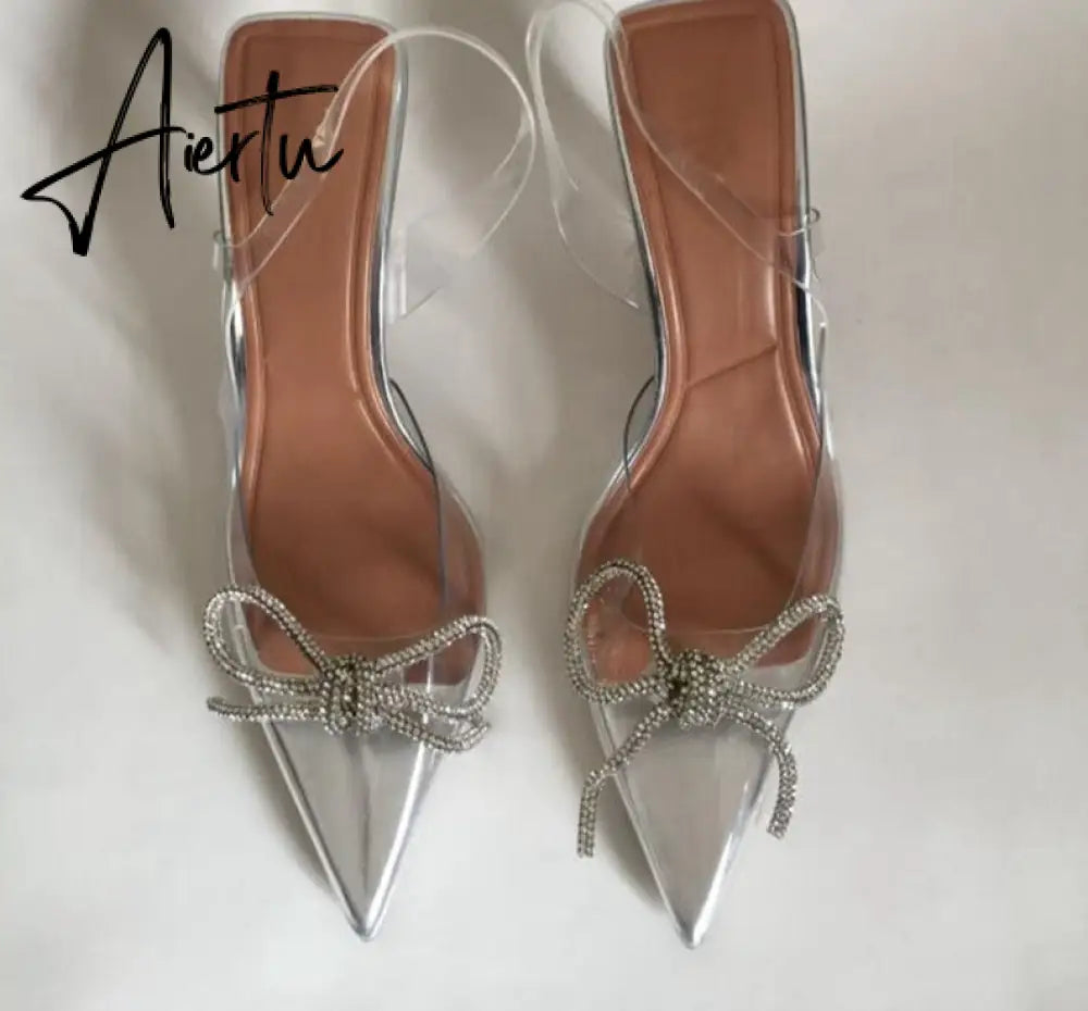 Aiertu New Brand Women Slingback Shoes Fashion PVC Transparent Ladies Elegant Sandals Thin High Heel Pointed Toe Mules S Aiertu