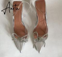 Aiertu New Brand Women Slingback Shoes Fashion PVC Transparent Ladies Elegant Sandals Thin High Heel Pointed Toe Mules S Aiertu