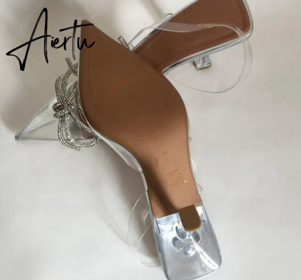 Aiertu New Brand Women Slingback Shoes Fashion PVC Transparent Ladies Elegant Sandals Thin High Heel Pointed Toe Mules S Aiertu