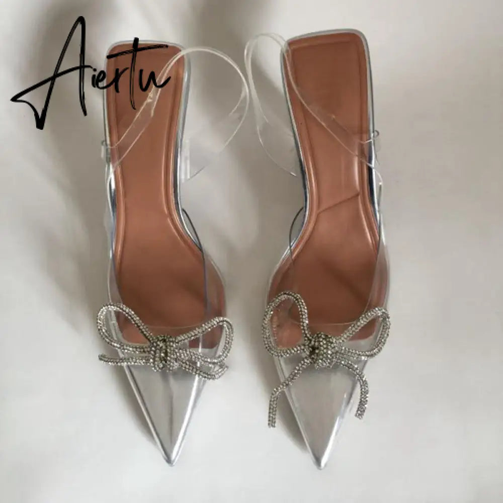 Aiertu New Brand Women Slingback Shoes Fashion PVC Transparent Ladies Elegant Sandals Thin High Heel Pointed Toe Mules S Aiertu