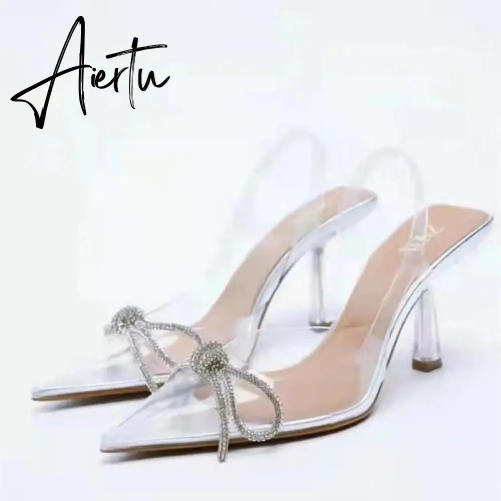 Aiertu New Brand Women Slingback Shoes Fashion PVC Transparent Ladies Elegant Sandals Thin High Heel Pointed Toe Mules S Aiertu