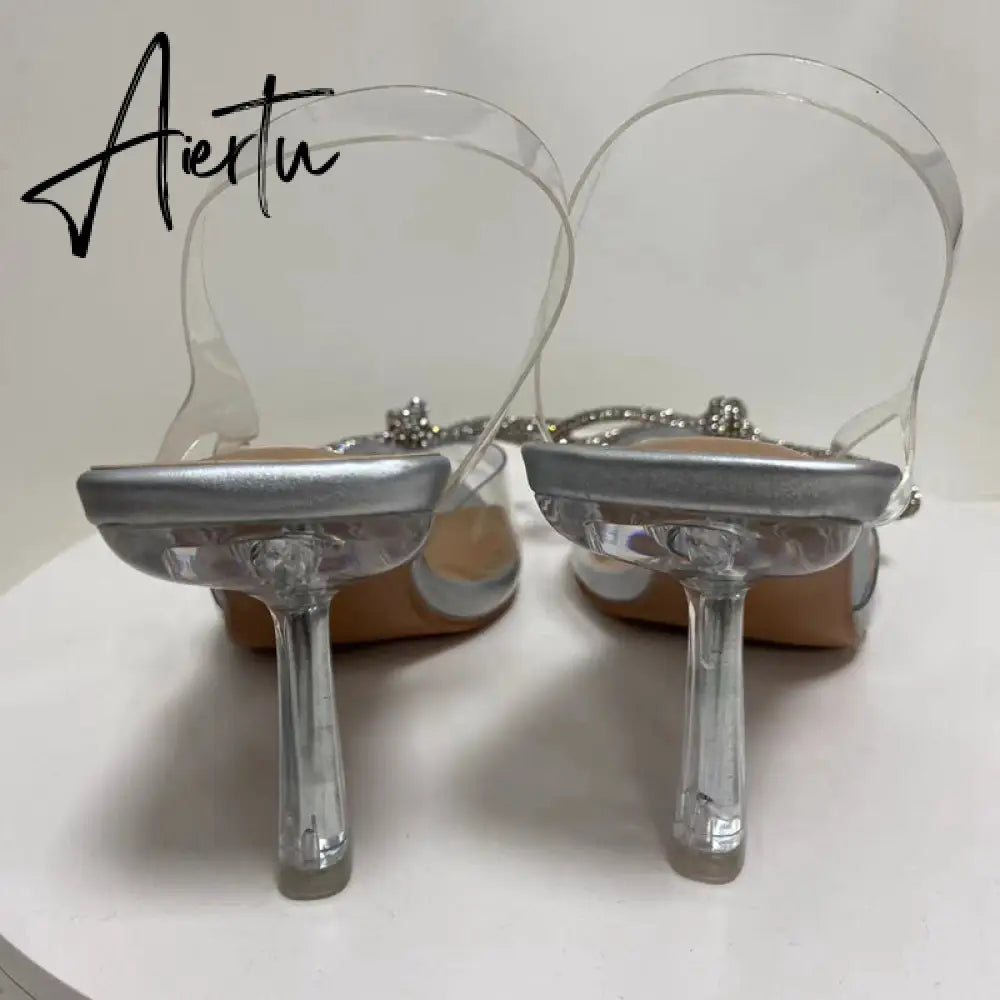 Aiertu New Brand Women Slingback Shoes Fashion PVC Transparent Ladies Elegant Sandals Thin High Heel Pointed Toe Mules S Aiertu