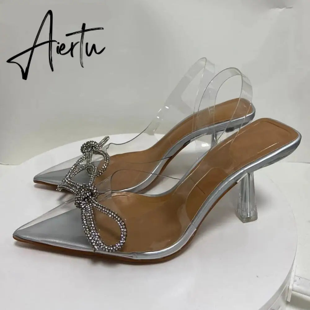 Aiertu New Brand Women Slingback Shoes Fashion PVC Transparent Ladies Elegant Sandals Thin High Heel Pointed Toe Mules S Aiertu