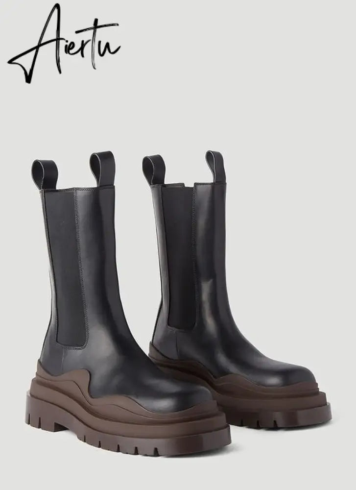 Aiertu New brown Martin boots platform high boots Chelsea boots for men and women high top boots Aiertu