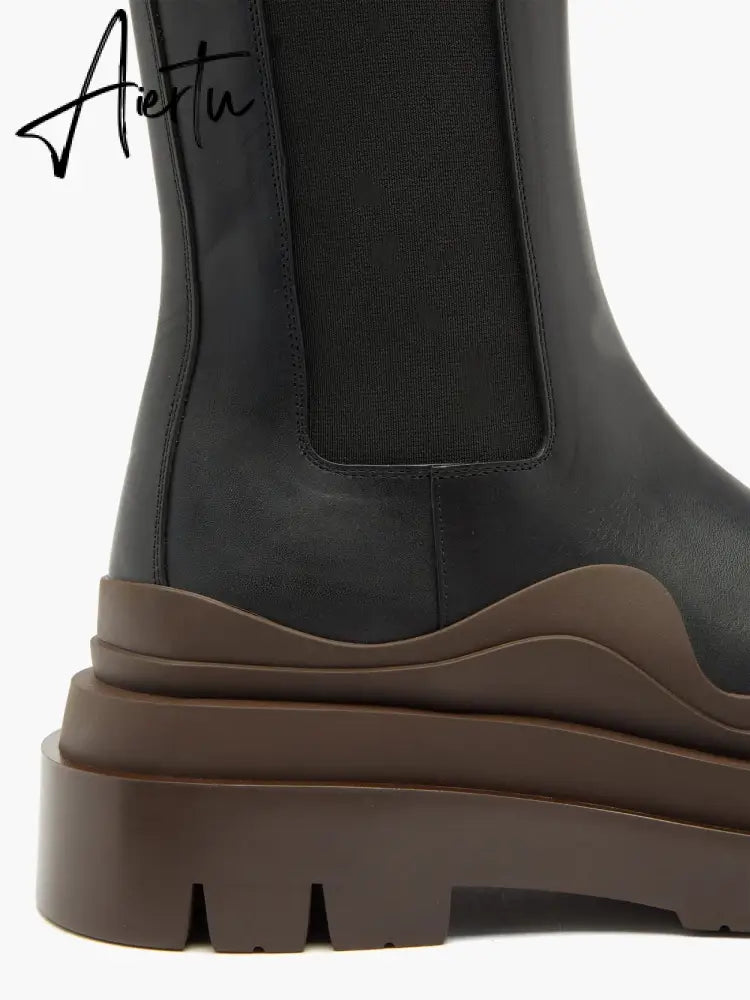 Aiertu New brown Martin boots platform high boots Chelsea boots for men and women high top boots Aiertu