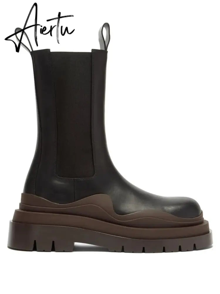 Aiertu New brown Martin boots platform high boots Chelsea boots for men and women high top boots Aiertu