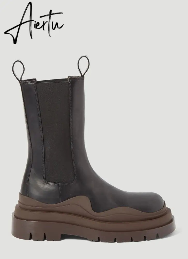 Aiertu New brown Martin boots platform high boots Chelsea boots for men and women high top boots Aiertu