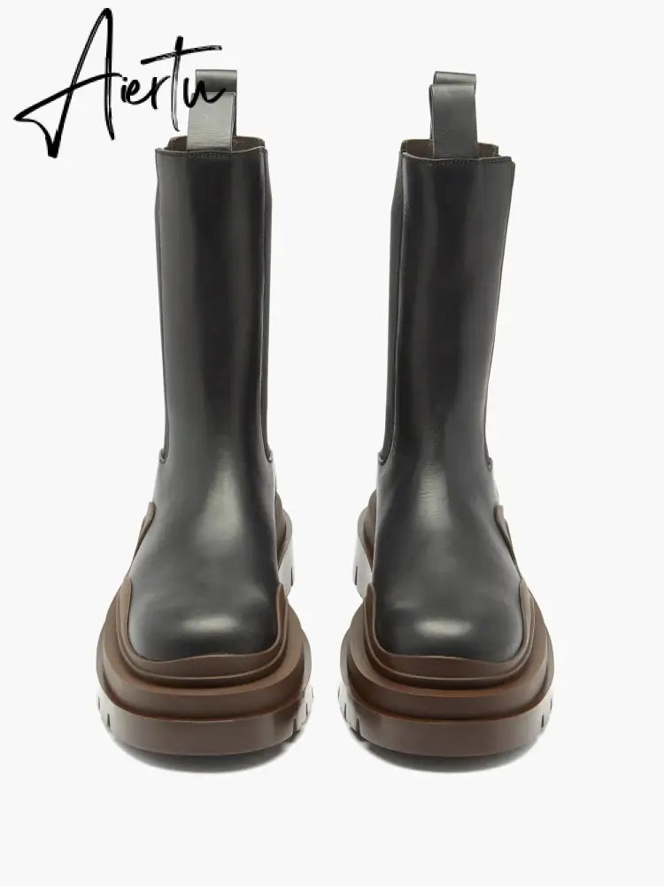 Aiertu New brown Martin boots platform high boots Chelsea boots for men and women high top boots Aiertu