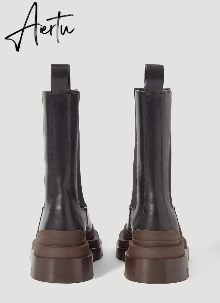Aiertu New brown Martin boots platform high boots Chelsea boots for men and women high top boots Aiertu
