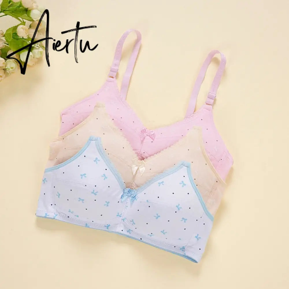 Aiertu  New Cotton Girl Underwear Top Push Up Bra Small Chest Decompression Comfortable Convenient Without Steel Ring Bra Teenage Girls Aiertu