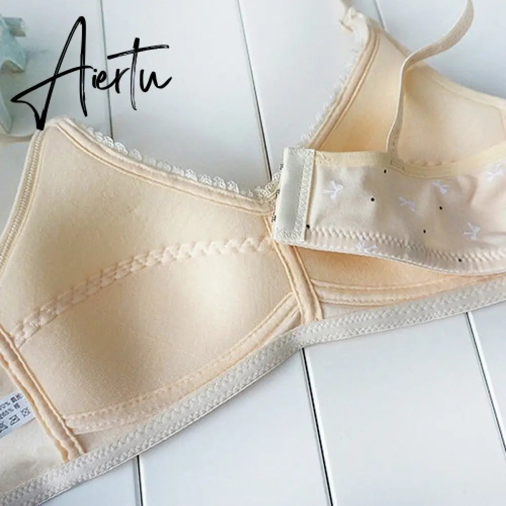 Aiertu  New Cotton Girl Underwear Top Push Up Bra Small Chest Decompression Comfortable Convenient Without Steel Ring Bra Teenage Girls Aiertu