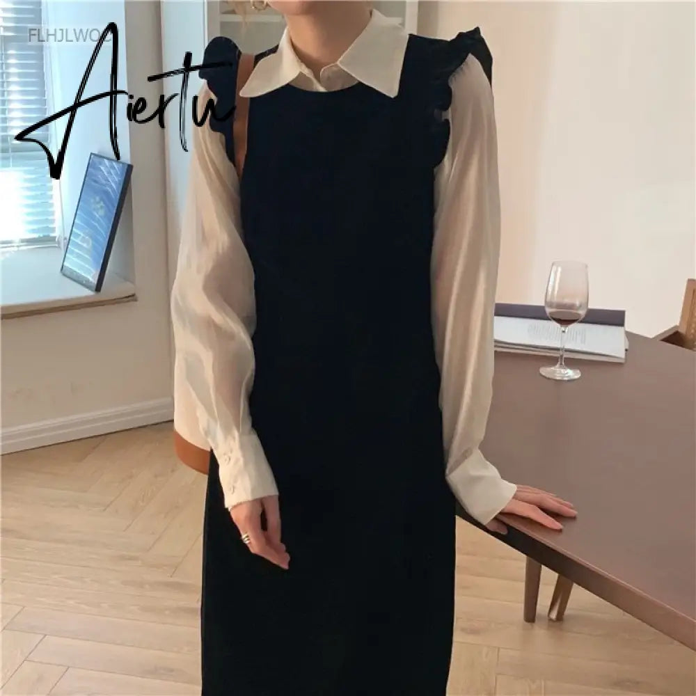 Aiertu New Design Japan Korea Style Chic Fenimine Vestidos Women Cute Outfits Ruffled White Shirt Dress Aiertu