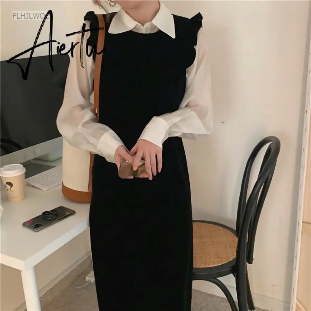 Aiertu New Design Japan Korea Style Chic Fenimine Vestidos Women Cute Outfits Ruffled White Shirt Dress Aiertu