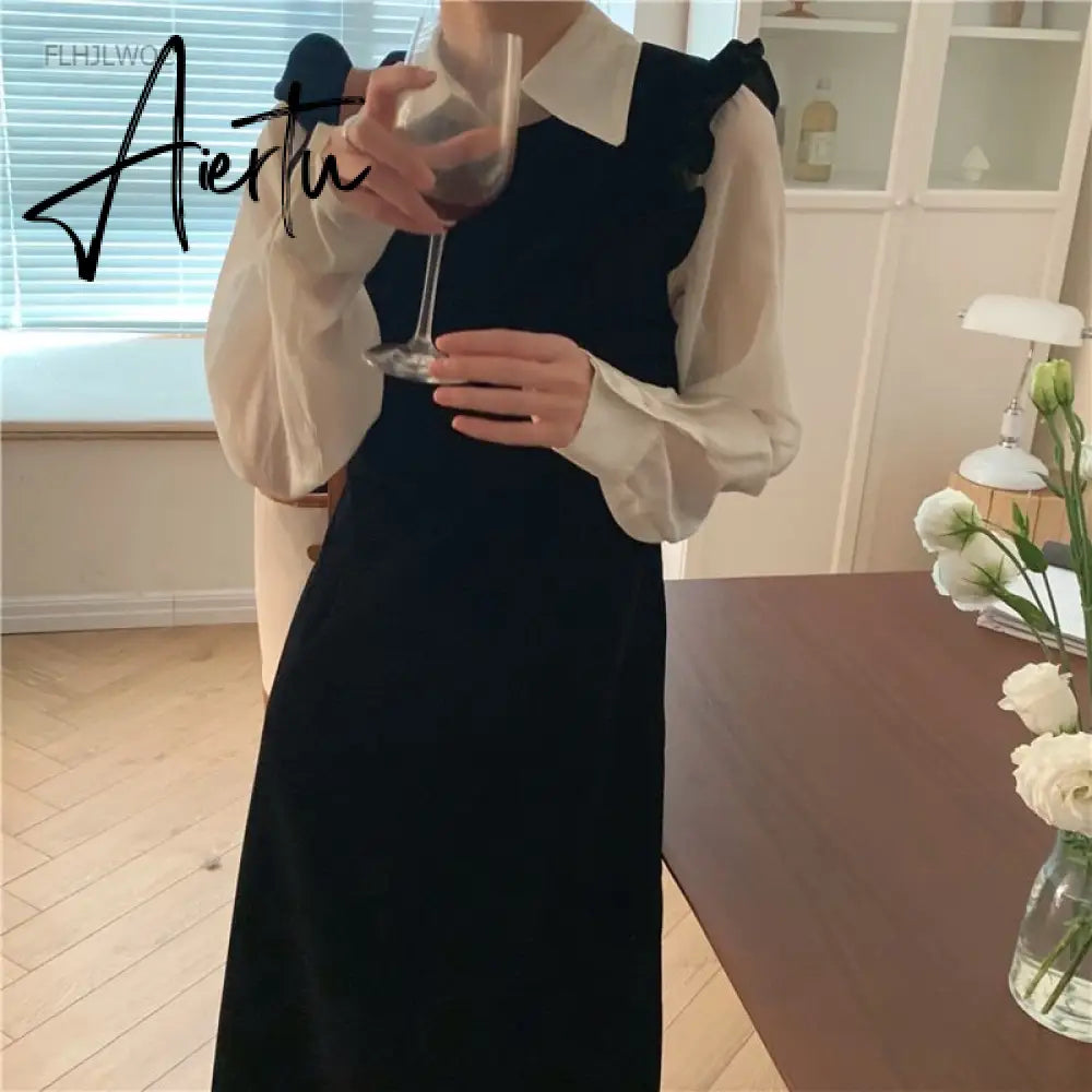 Aiertu New Design Japan Korea Style Chic Fenimine Vestidos Women Cute Outfits Ruffled White Shirt Dress Aiertu