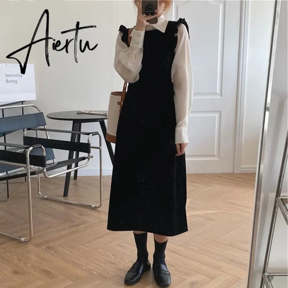 Aiertu New Design Japan Korea Style Chic Fenimine Vestidos Women Cute Outfits Ruffled White Shirt Dress Aiertu