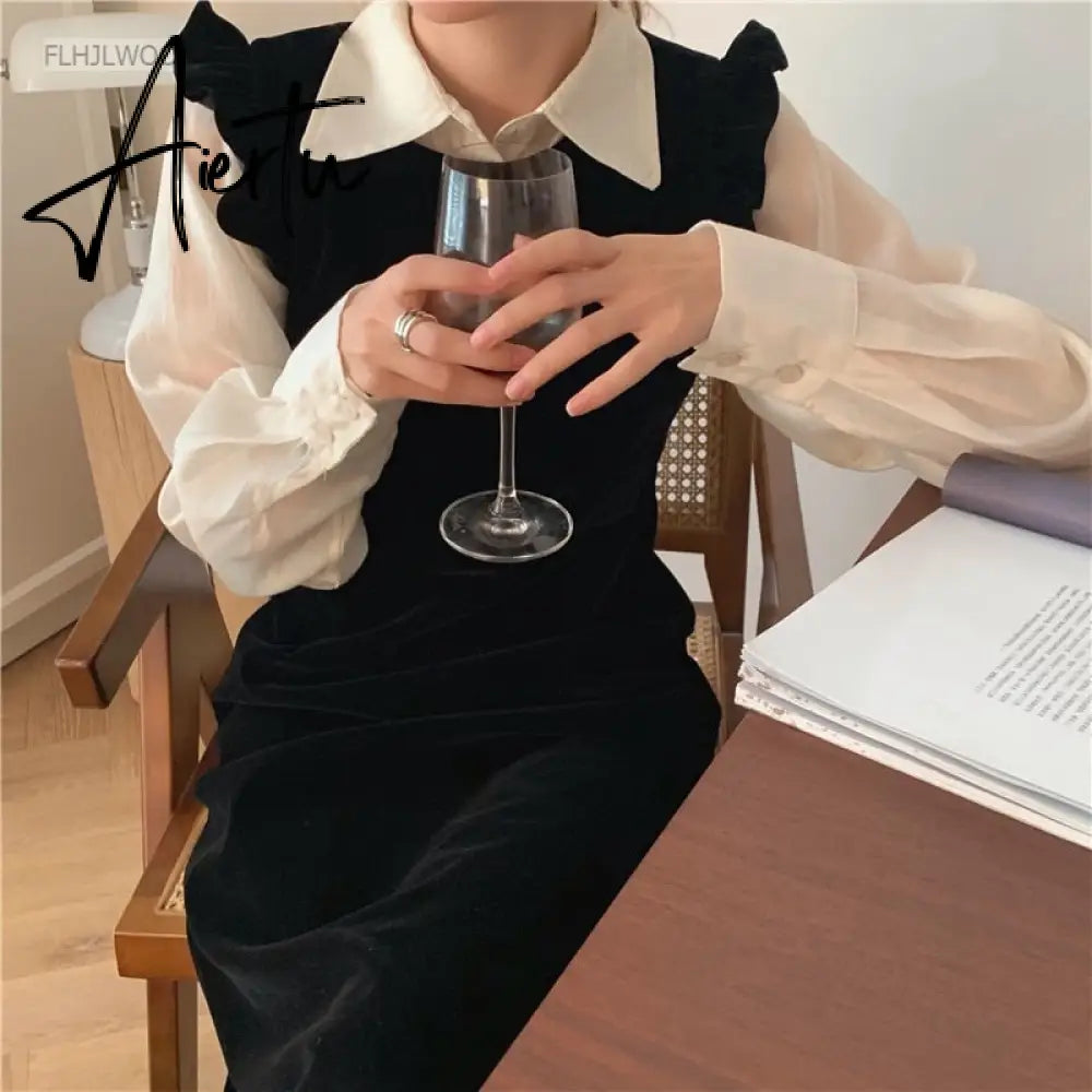 Aiertu New Design Japan Korea Style Chic Fenimine Vestidos Women Cute Outfits Ruffled White Shirt Dress Aiertu