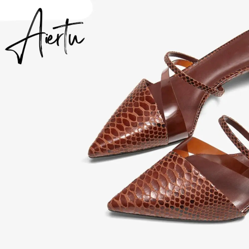 Aiertu   New Fashion Brand Low Heel Slippers Women Slip On Pointed Toe Thin Heel Slides Outdoor Casual Mules Ladies Dress Shoes Aiertu