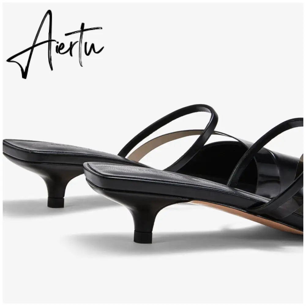 Aiertu   New Fashion Brand Low Heel Slippers Women Slip On Pointed Toe Thin Heel Slides Outdoor Casual Mules Ladies Dress Shoes Aiertu