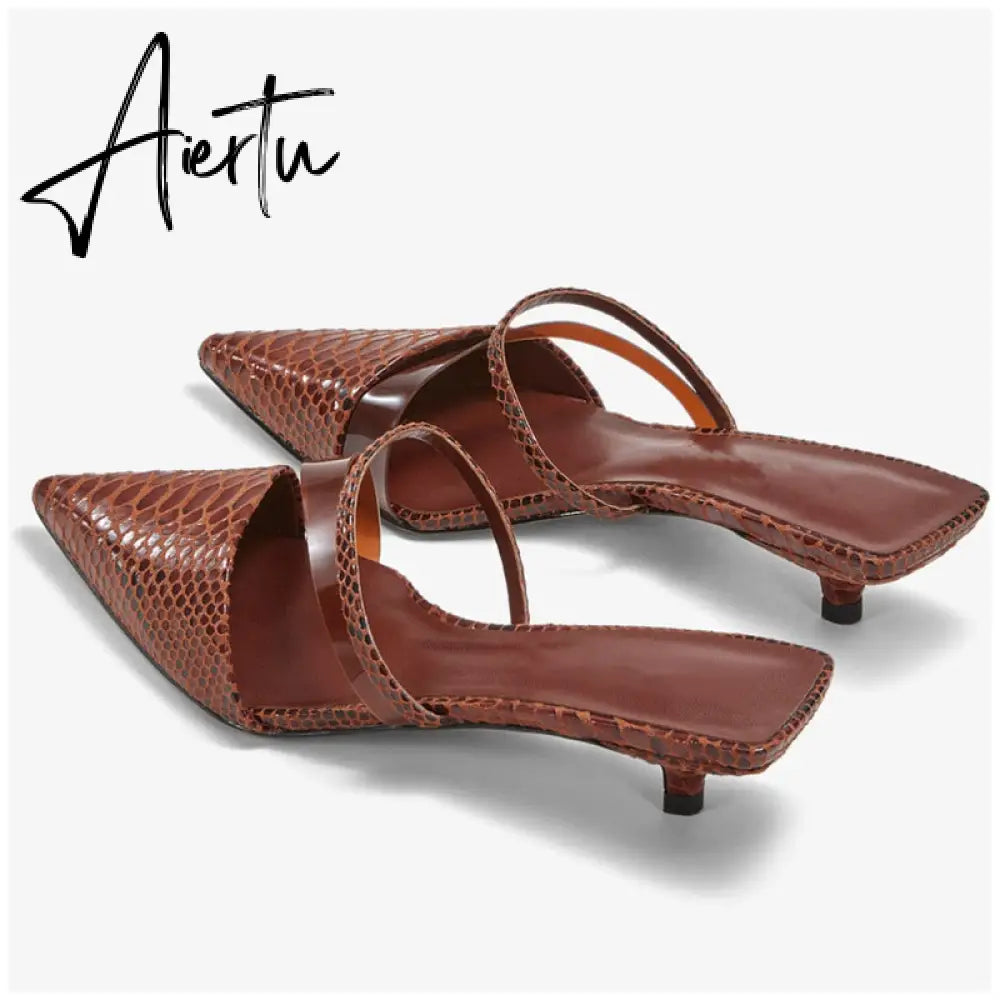 Aiertu   New Fashion Brand Low Heel Slippers Women Slip On Pointed Toe Thin Heel Slides Outdoor Casual Mules Ladies Dress Shoes Aiertu