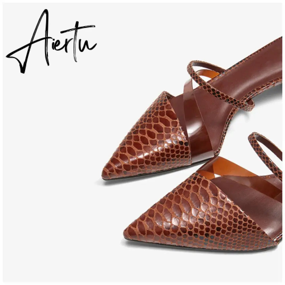 Aiertu   New Fashion Brand Low Heel Slippers Women Slip On Pointed Toe Thin Heel Slides Outdoor Casual Mules Ladies Dress Shoes Aiertu
