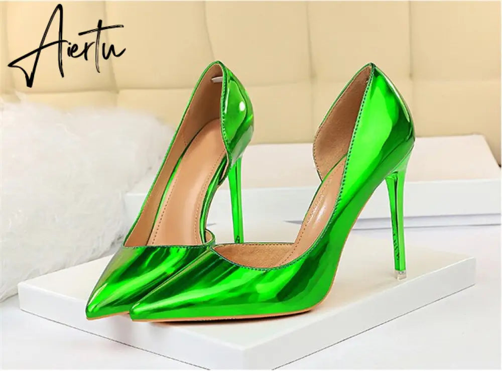 Aiertu New Fashion Patent Leather Office Pumps High Heels Shoes Women Sexy Pointed toe Shallow Party Wedding Shoes Aiertu