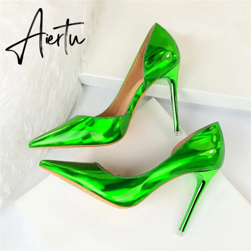 Aiertu New Fashion Patent Leather Office Pumps High Heels Shoes Women Sexy Pointed toe Shallow Party Wedding Shoes Aiertu