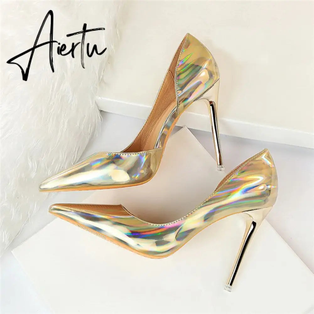 Aiertu New Fashion Patent Leather Office Pumps High Heels Shoes Women Sexy Pointed toe Shallow Party Wedding Shoes Aiertu