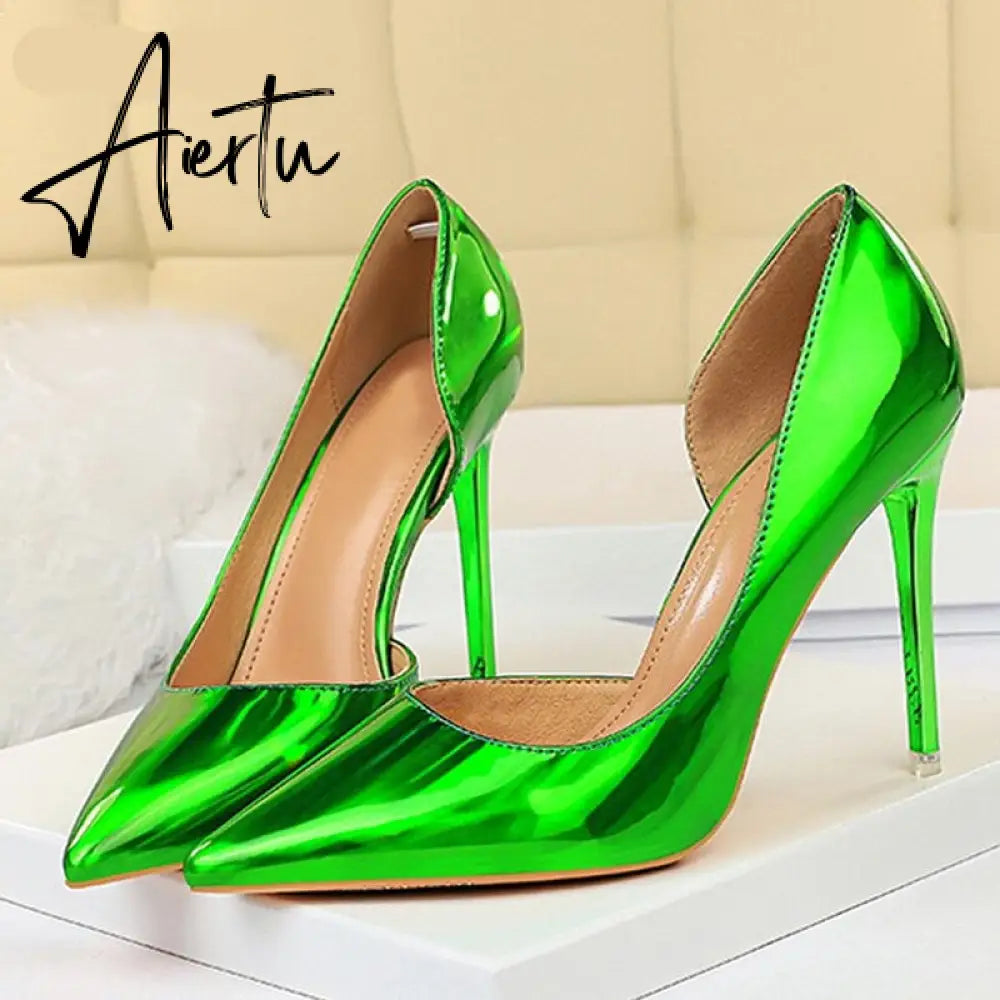 Aiertu New Fashion Patent Leather Office Pumps High Heels Shoes Women Sexy Pointed toe Shallow Party Wedding Shoes Aiertu