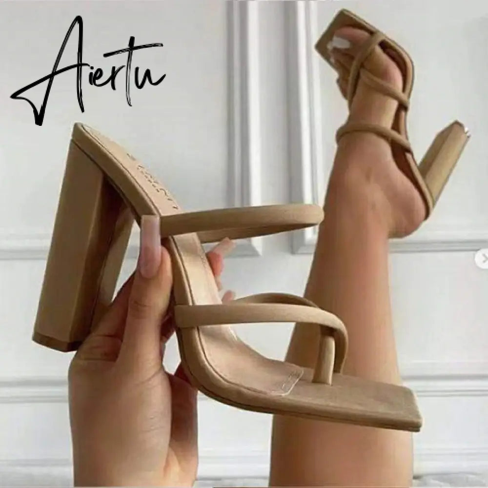 Aiertu New Fashion Sexy Shoe Women Sandals Square Toe Chunky Heels Ladies Party High Heels Shoe Casual Summer Pumps Sandal Footwear Aiertu