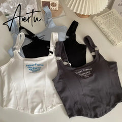 Aiertu New Fashion Tank Tops Women Embroidery Letter Knitted Sexy Sleeveless Camisole Crop Top Ladies Top Camisoles Y2K Streetwear Aiertu