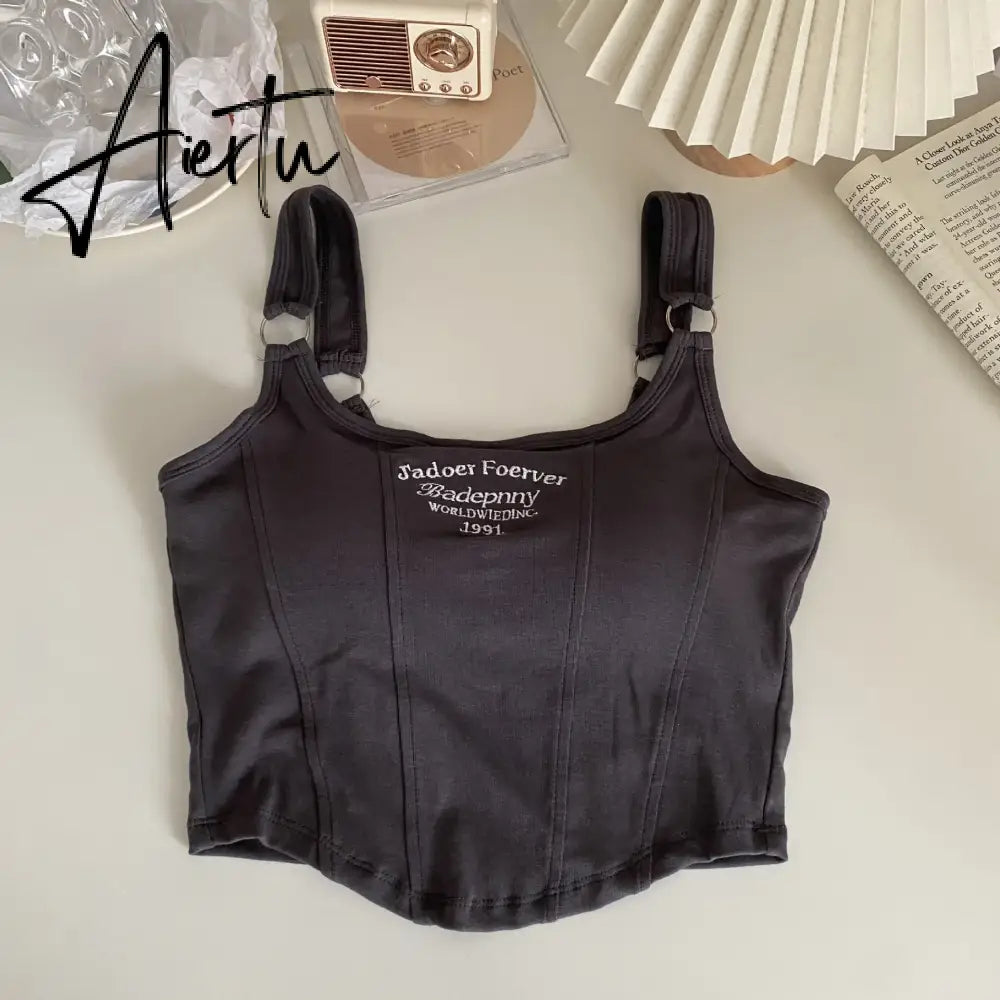 Aiertu New Fashion Tank Tops Women Embroidery Letter Knitted Sexy Sleeveless Camisole Crop Top Ladies Top Camisoles Y2K Streetwear Aiertu