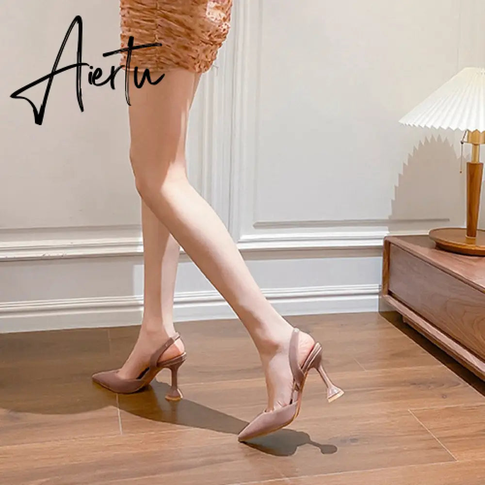 Aiertu New Fashion Women Sandals Ladies Elegant Pointed Toe High Heels Mules Shoes Brand Shallow Outdoor Dress Pumps Shoes Aiertu