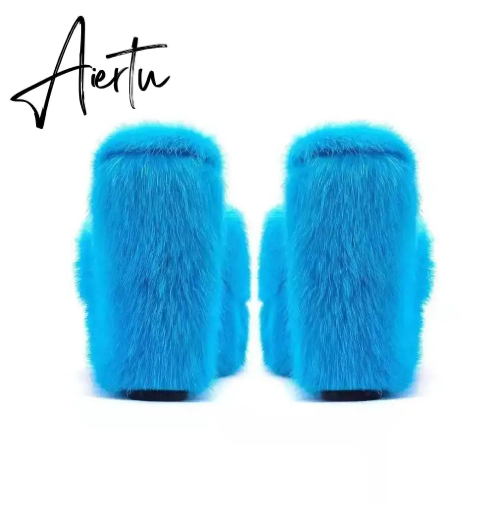 Aiertu New Fur Slippers Women's Wedge Heel Shoes Women High-heeled Furry Drag Fashion Outdoor All-match Shoes Slippers Furry Slides Aiertu