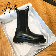 Aiertu New Luxury Chelsea Boots Women Ankle Boots Chunky Winter Shoes Platform Ankle Boots Slip on Chunky Heel BV Boot Brand Botas Aiertu