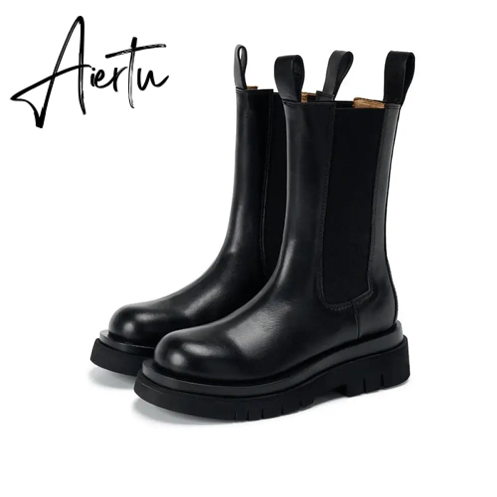 Aiertu New Luxury Chelsea Boots Women Ankle Boots Chunky Winter Shoes Platform Ankle Boots Slip on Chunky Heel BV Boot Brand Botas Aiertu