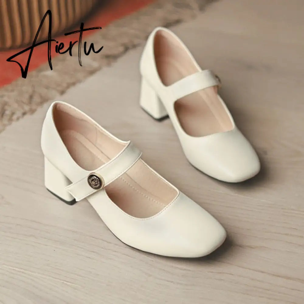 Aiertu New Mary Jane Women's Pumps Shoes Loafers Leather Vintage Japanese Style Girls Student College Costume Casual Shoes Autumn Aiertu