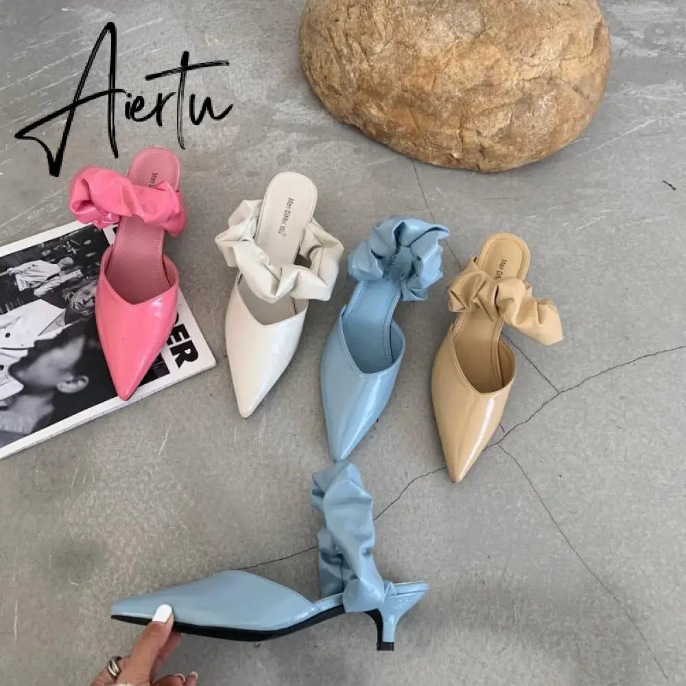 Aiertu New Pointed Toe Stiletto Heel Closed Toe Lazy Women's Sandals Aiertu