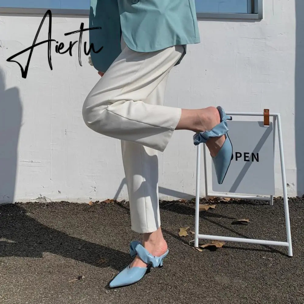 Aiertu New Pointed Toe Stiletto Heel Closed Toe Lazy Women's Sandals Aiertu