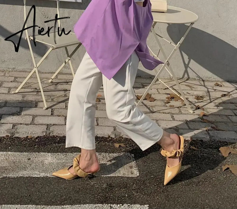 Aiertu New Pointed Toe Stiletto Heel Closed Toe Lazy Women's Sandals Aiertu