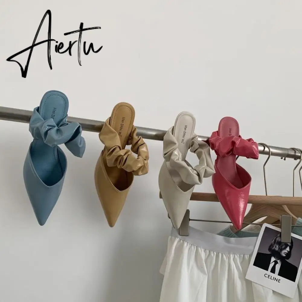 Aiertu New Pointed Toe Stiletto Heel Closed Toe Lazy Women's Sandals Aiertu