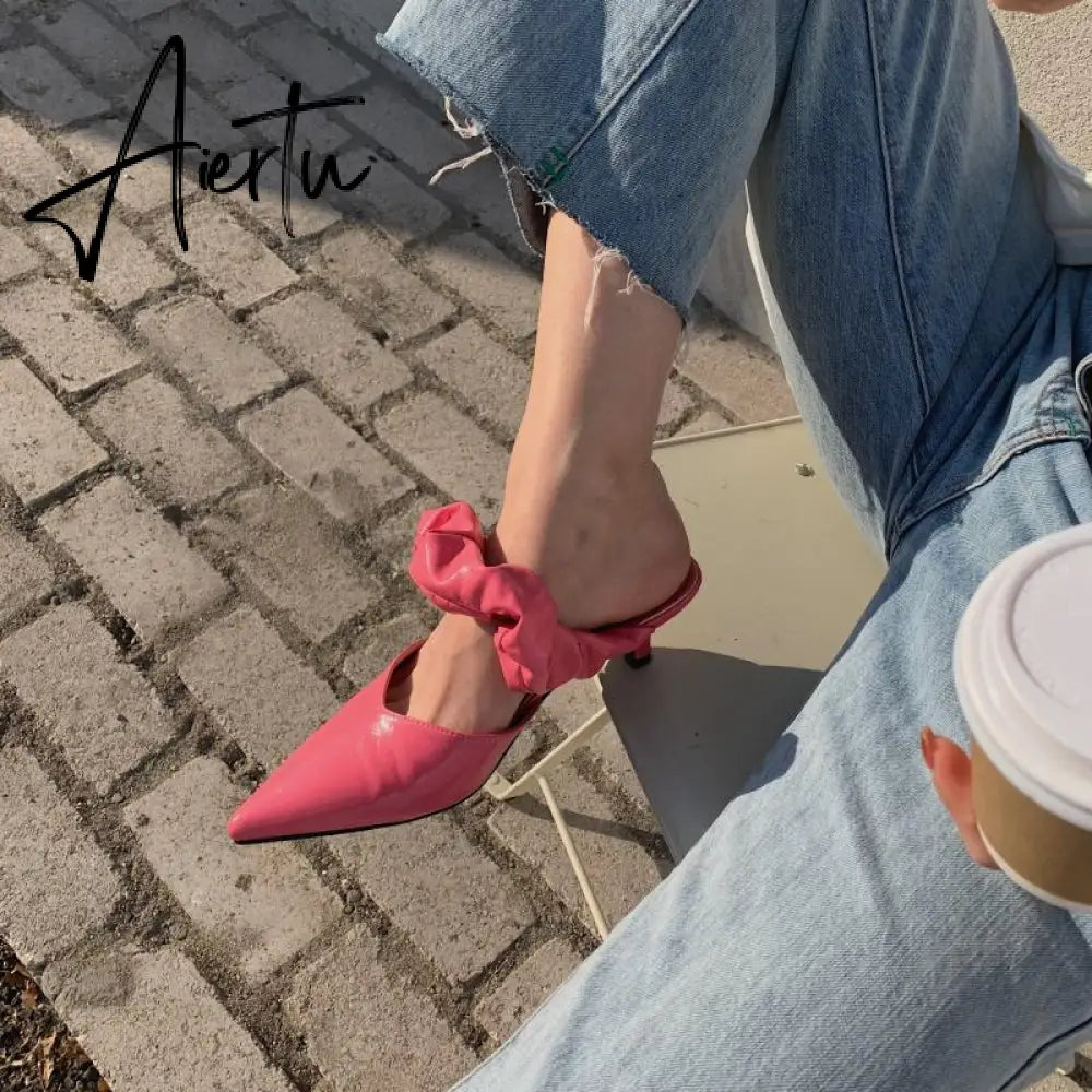 Aiertu New Pointed Toe Stiletto Heel Closed Toe Lazy Women's Sandals Aiertu